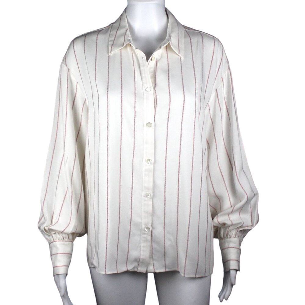 FRNCH Paris Metallic Red Striped Blouse, NWT, Size M/L
